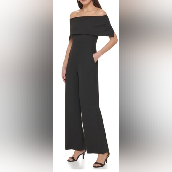 NWT Vince Camuto Off The Shoulder Wide Leg Jumpsuit: Black: Size- 2 - Picture 1 of 15
